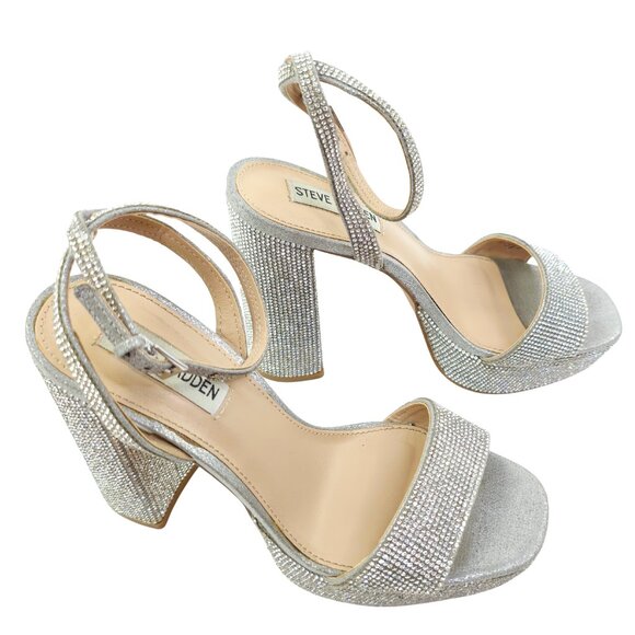 Steve Madden Silver Glass Rhinestone Platform Sandals - Picture 4 of 11